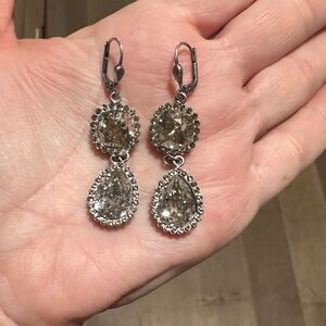 Catherine Popesco Silver and Crystal Drop Earrings